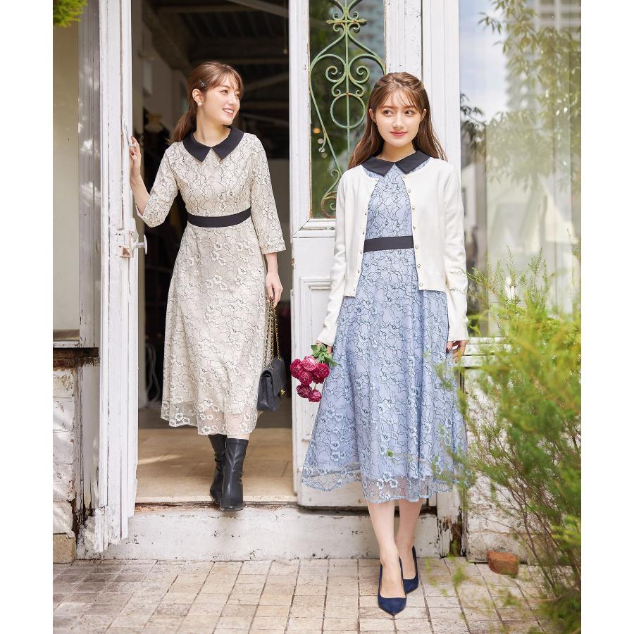 tocco closet フラワー釦シアバターカーディガン+襟付き配色 tocco closet フラワー釦シアバターカーディガン+襟付き配色