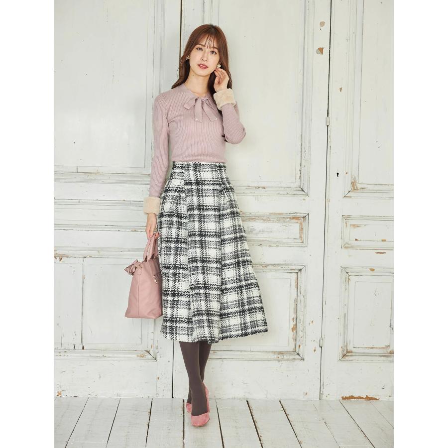 tocco closet 2WAY袖口ファー付きビジュー装飾ボウタイリボン