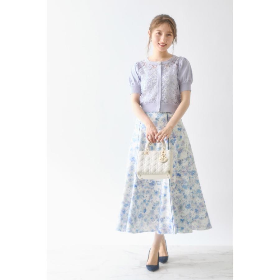 tocco closet パールビジュー釦フラワーレース切り替えニット