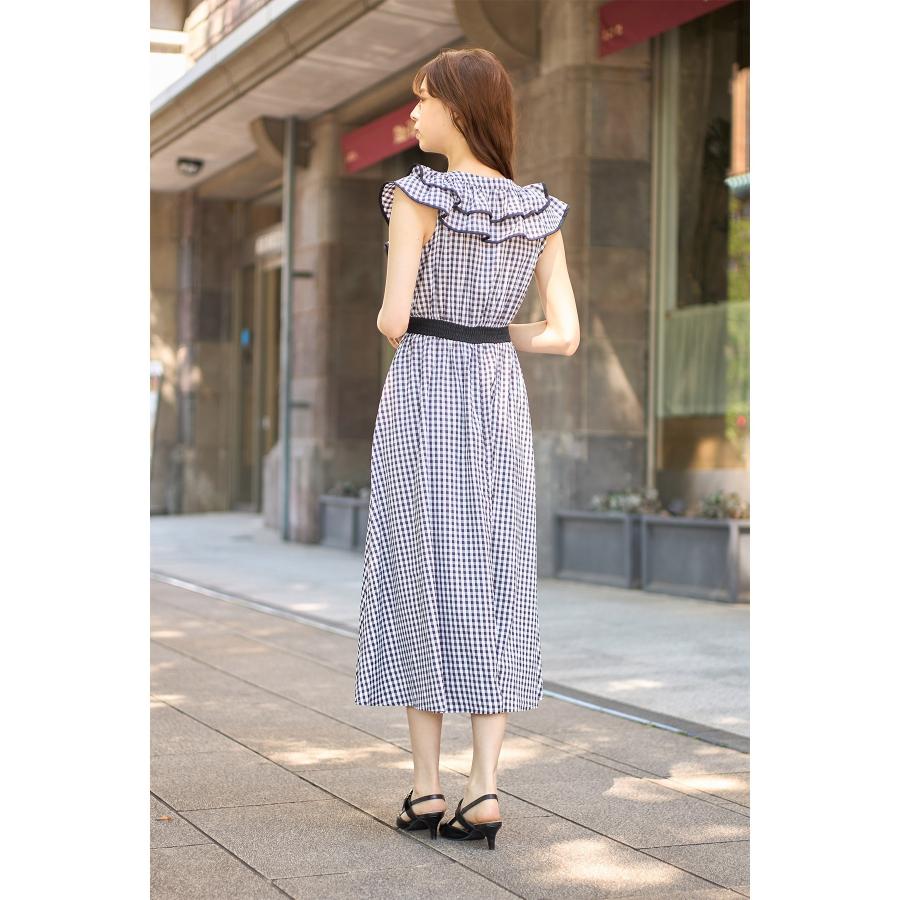 tocco closet フラワーモチーフ釦フリル付きギンガムチェック 