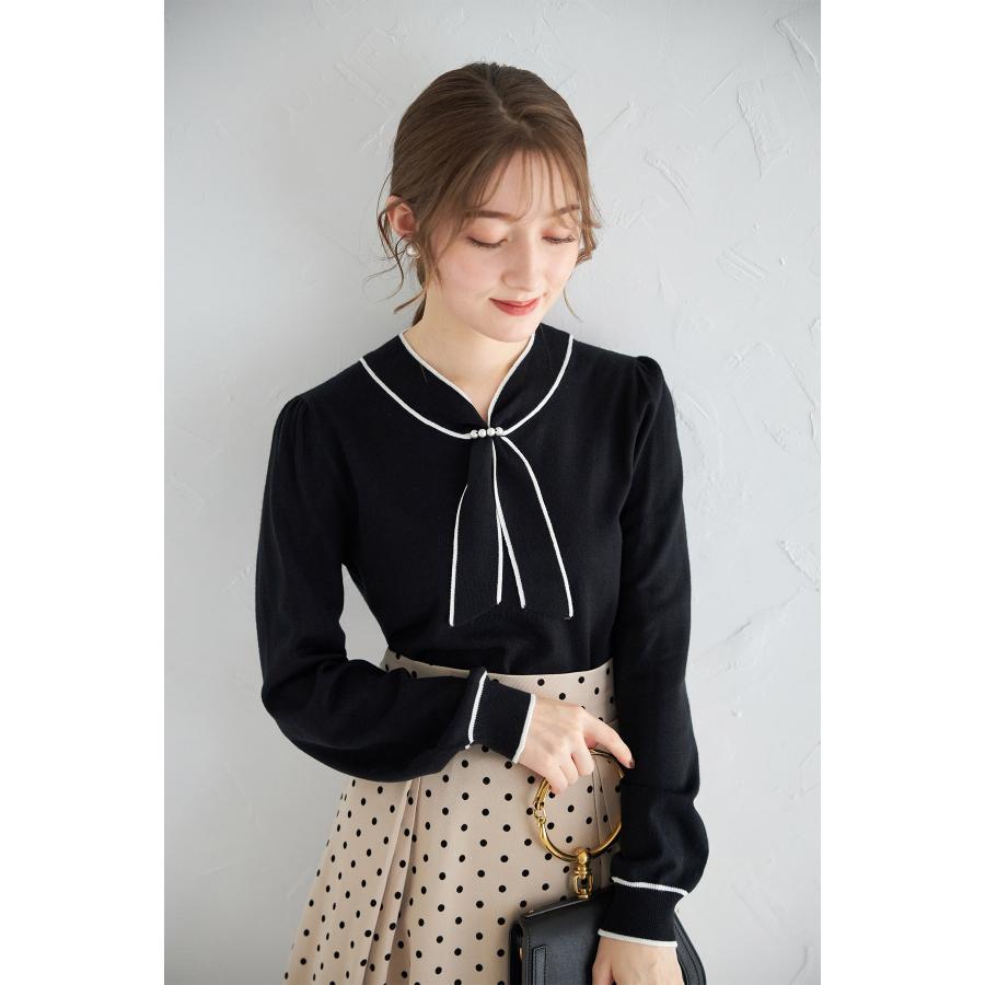 松井珠理奈さん関連商品 tocco closet（トッコ クローゼット） パール付き配色ボウタイニット