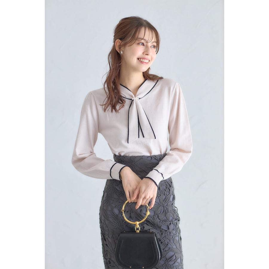 tocco closet（トッコ クローゼット） パール付き配色ボウタイニット