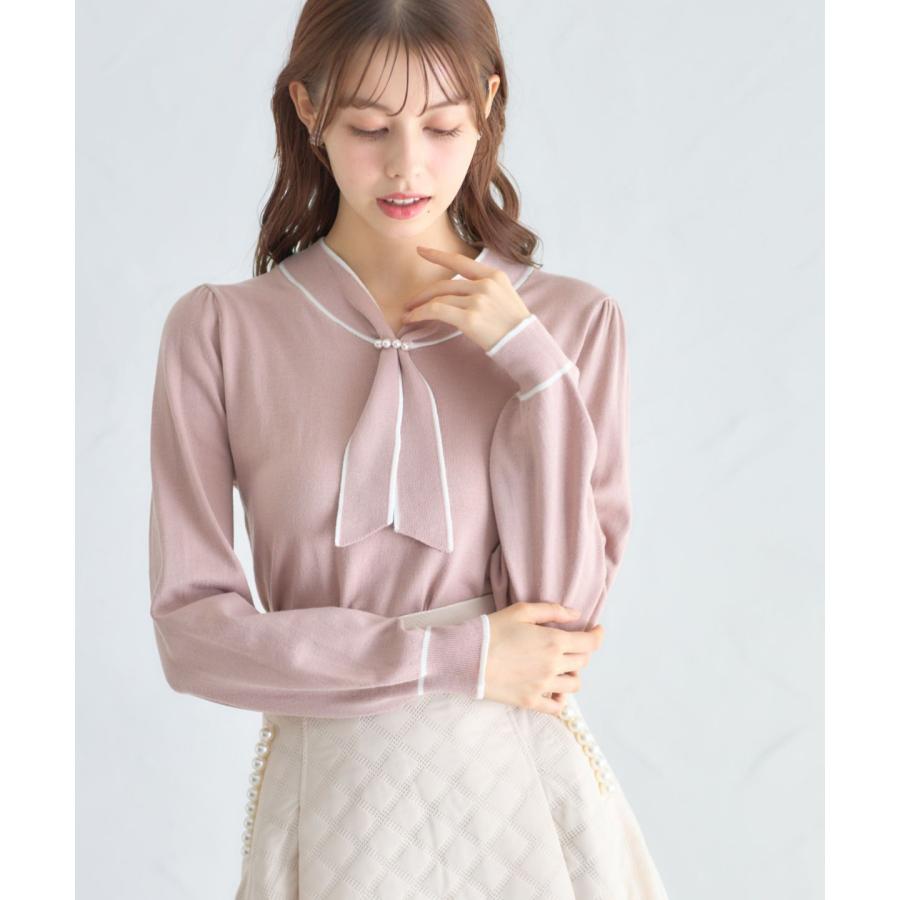 tocco closet（トッコ クローゼット） パール付き配色ボウタイニット