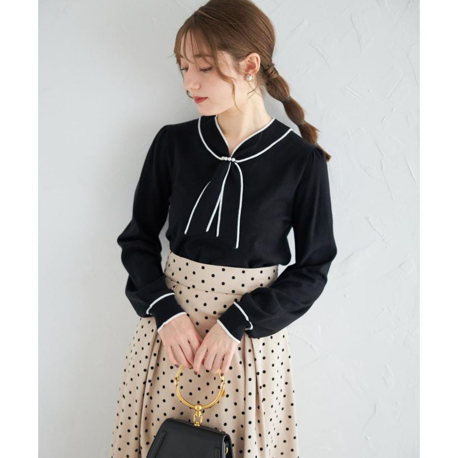 tocco closet（トッコ クローゼット） パール付き配色ボウタイニット