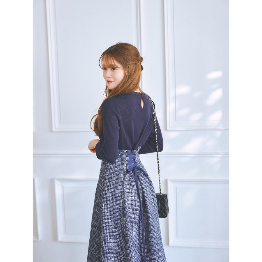 tocco closet バックレースアップツイードドッキングワンピース 