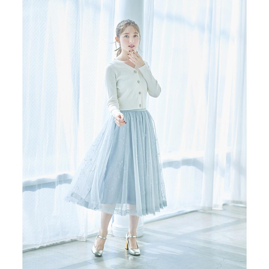 tocco closet エトワールラメプリントチュールフレアスカート
