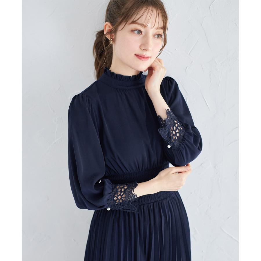 tocco closet 後ろリボン付き袖口レース切り替えウエスト tocco closet 後ろリボン付き袖口レース切り替えウエスト