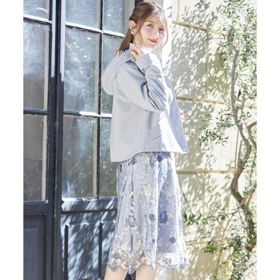 tocco closet バックレースアップフラワー刺繍フレアスカート tocco closet バックレースアップフラワー刺繍フレアスカート