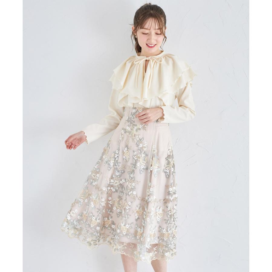 トッコクローゼット　バックレースアップフラワー刺繍フレアスカート　3点セット tocco closet（トッコ クローゼット） バックレースアップフラワー刺繍