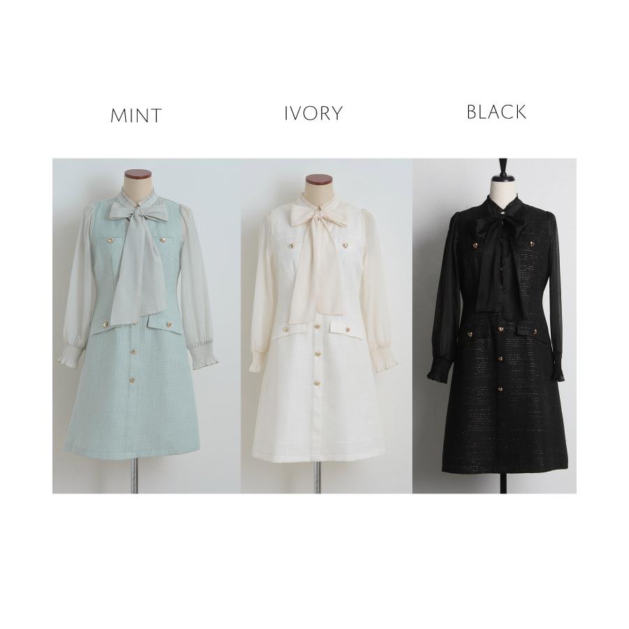 tocco closet ボウタイリボン付きハート釦シアードッキング tocco closet ボウタイリボン付きハート釦シアードッキング