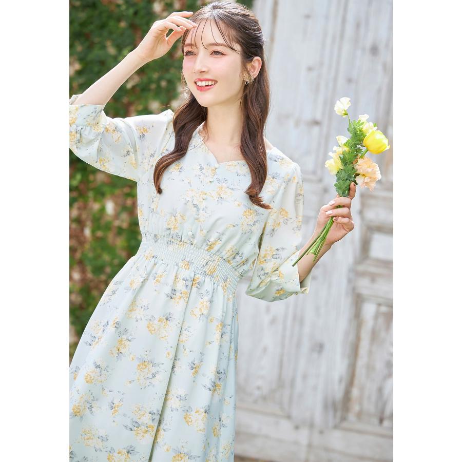 tocco closet フロント飾り釦付きウエストシャーリングフラワー tocco closet フロント飾り釦付きウエストシャーリングフラワー