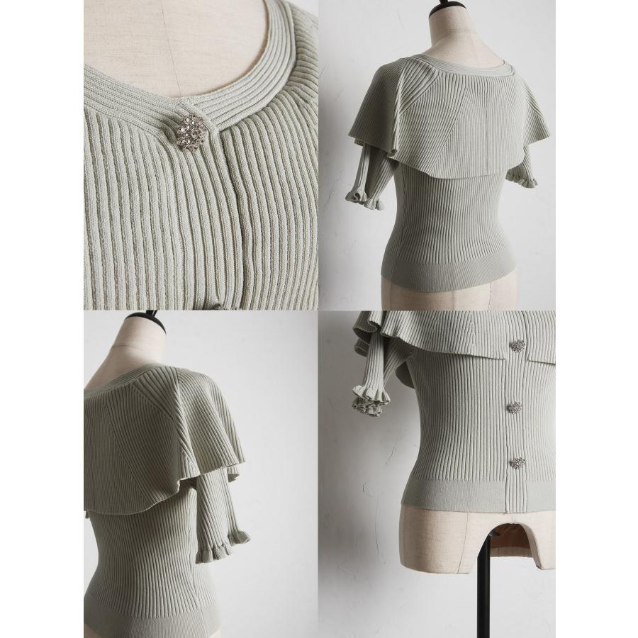 ERY様 ビジュー飾り釦付きケープライクリブニットプルオーバー