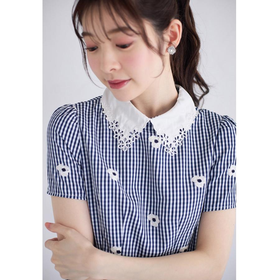 tocco closet（トッコ クローゼット） 襟付きフラワー刺繍×ギンガム