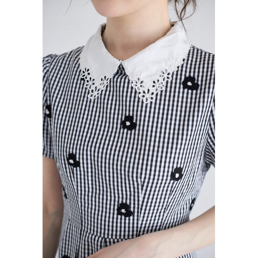 tocco closet（トッコ クローゼット） 襟付きフラワー刺繍×ギンガム