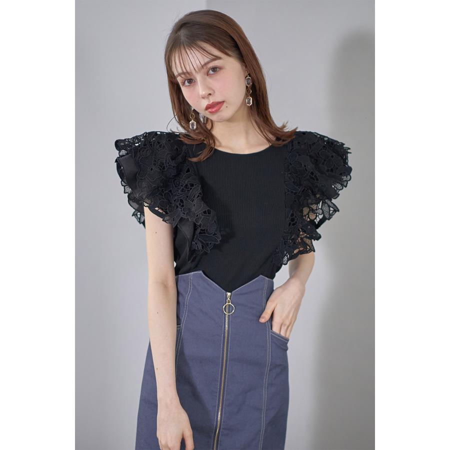 tocco closet レースフリル切り替えリブカットプルオーバー