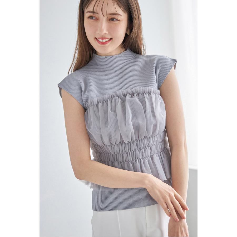 tocco closet チュールドッキングボトルネックリブニットプルオーバー