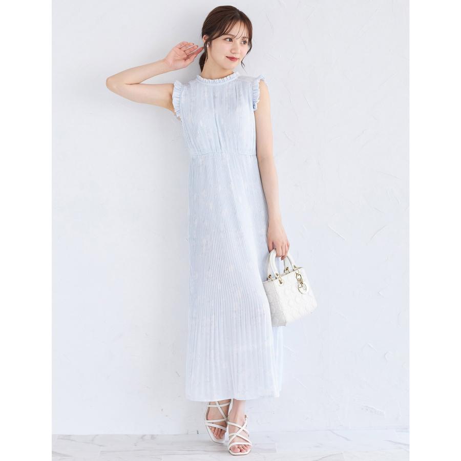 tocco closet リボン＆フリル付きプリーツシフォンフラワープリント 
