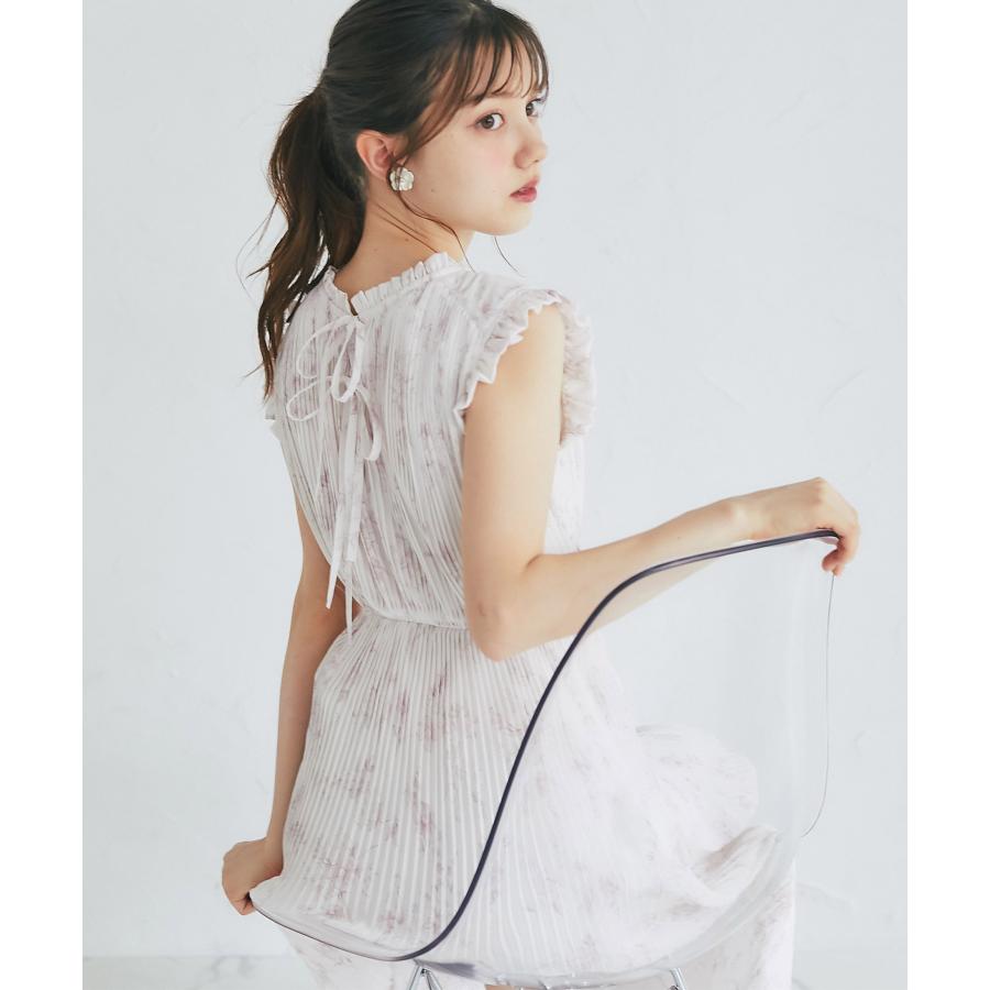 tocco closet リボン＆フリル付きプリーツシフォンフラワープリント 