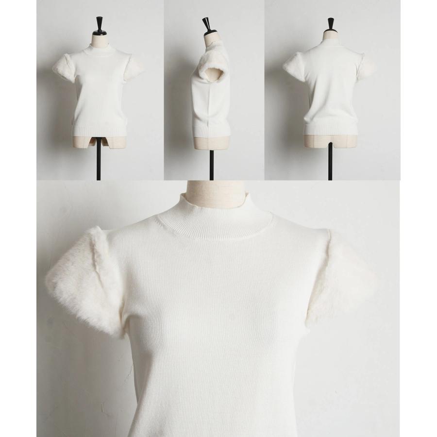 【TOGA PULLA】ブロックストライプ　ファー切り替えプルオーバーニット　S TOGA PULLA】ブロックストライプ ファー切り替えプルオーバー