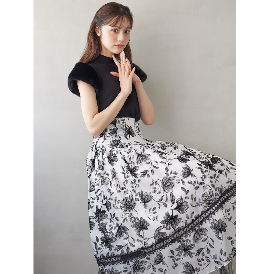 美品160トッカ♡切替ニットフリルワンピース♡リバティアーカイブライラック日本製 tocco closet（トッコ クローゼット） ファースリーブ切り替えニット