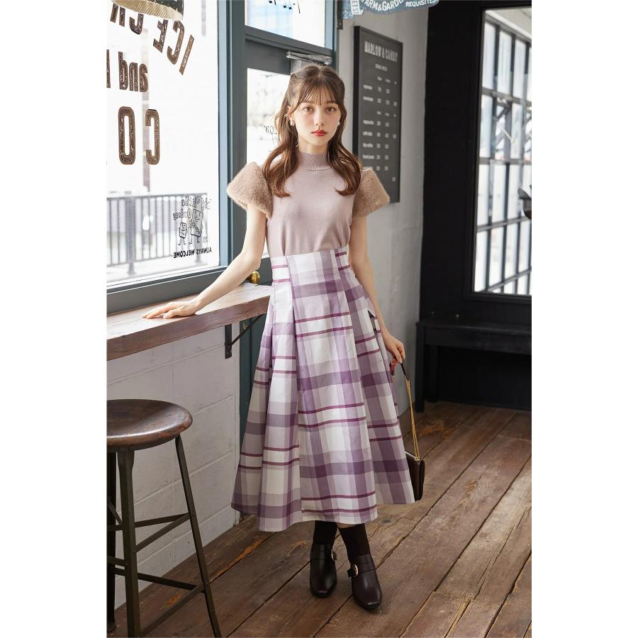 美品160トッカ♡切替ニットフリルワンピース♡リバティアーカイブライラック日本製 tocco closet（トッコ クローゼット） ファースリーブ切り替えニット