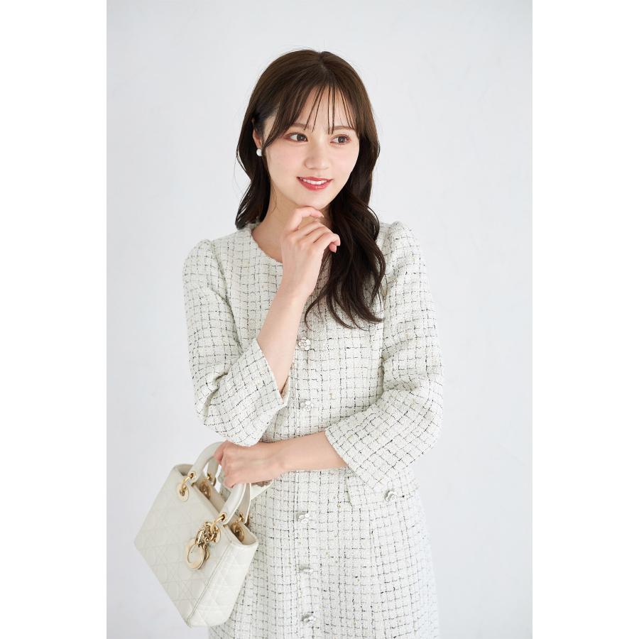 tocco closet フラワー飾り釦付きスパンコールツイードタイト tocco closet フラワー飾り釦付きスパンコールツイードタイト