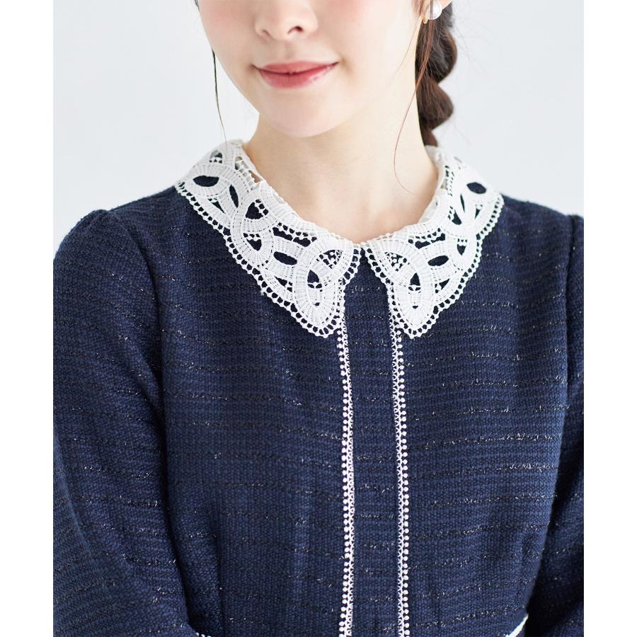 【新品タグ付き】トッコ　２ＷＡＹレース襟付きラインレース×ツイードワンピース 2WAYレース襟付きラインレース×ツイードワンピース