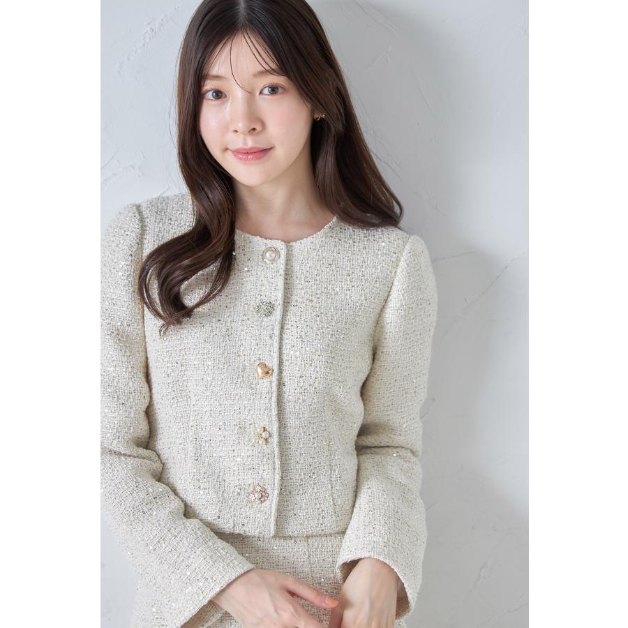 tocco closet 多種飾り釦＆ブレード付きスパンコールツイードショート