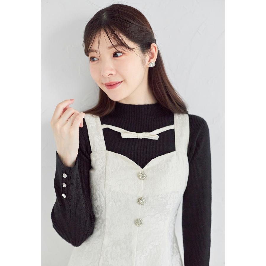 リボン＆ビジュー付きバックレースアップフラワージャガードジャンパー 