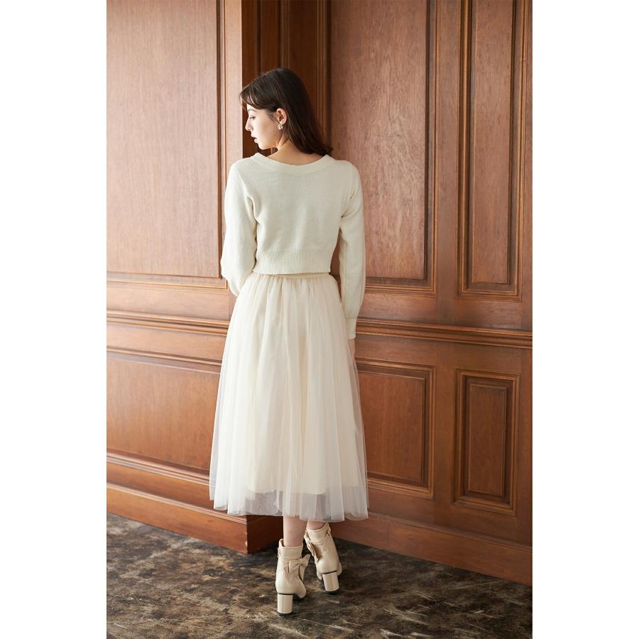 tocco closet フラワー釦ショート丈ニットカーディガン×チュール tocco closet フラワー釦ショート丈ニットカーディガン×チュール