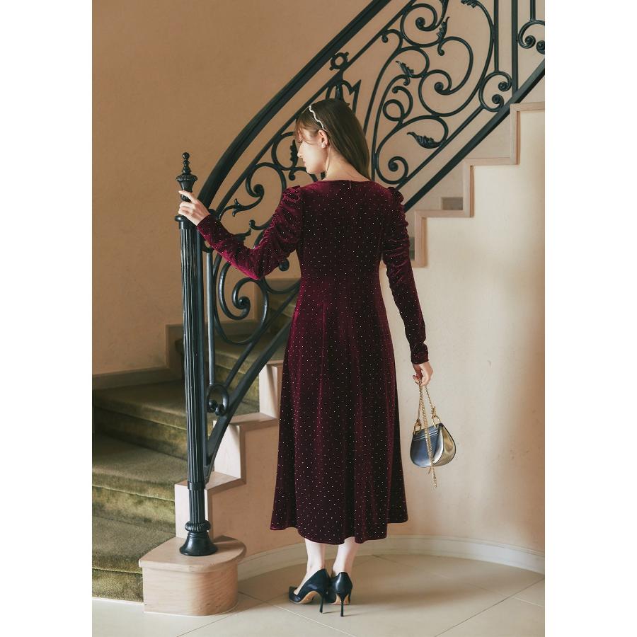 tocco closet ストーン付きパワーショルダーカットベロアワンピース  