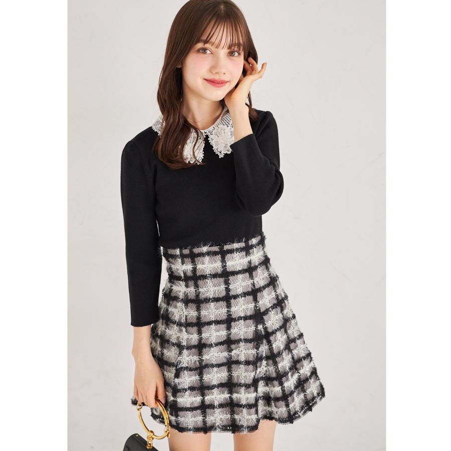 tocco closet ラメ入りチェックモール刺繍ミニスカート