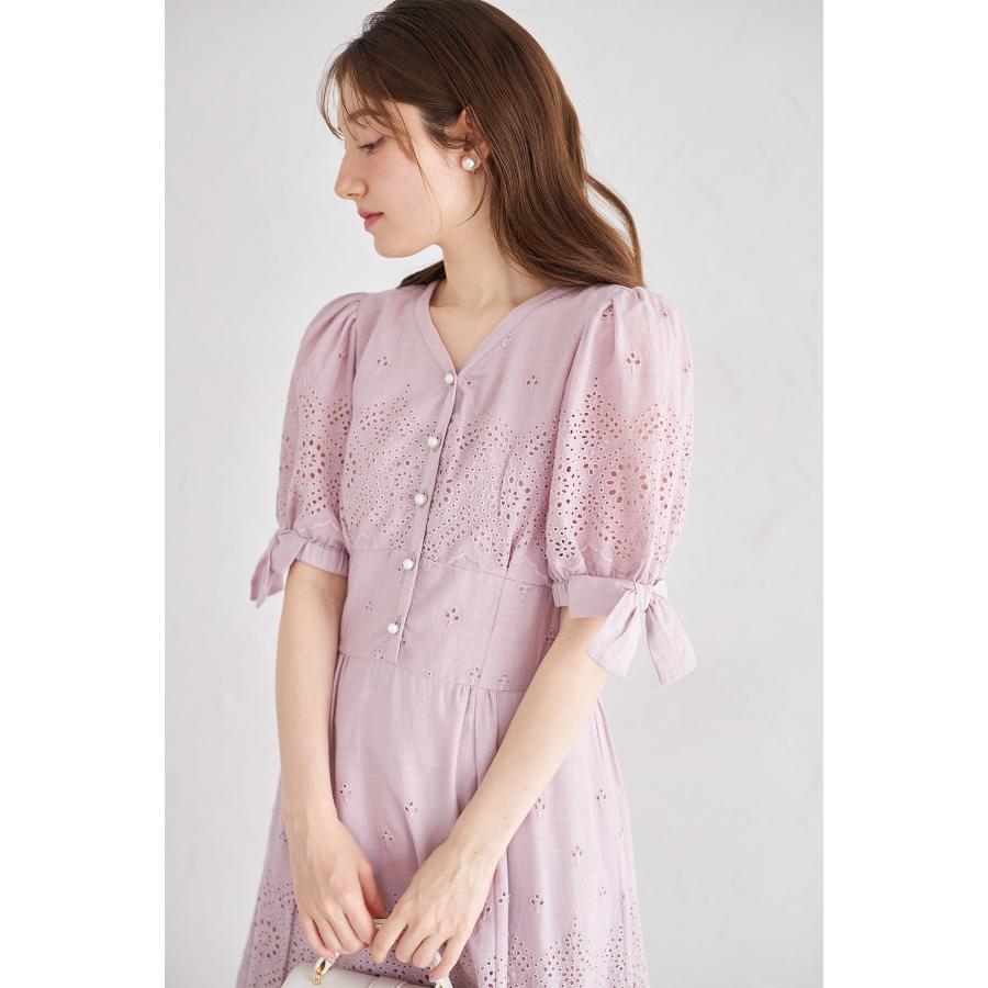袖口リボン付きパール釦コットンレースワンピース トッコクローゼット tocco closet 袖口リボン付きパール釦