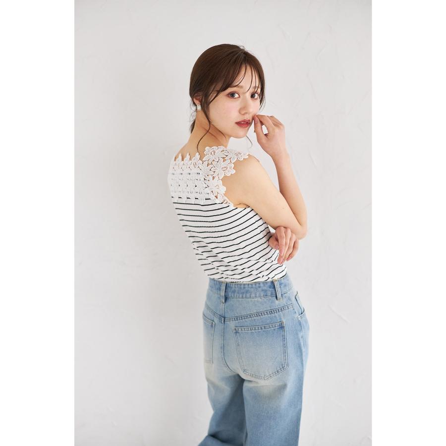 かふ様 フラワーレース装飾リブカットソープルオーバー