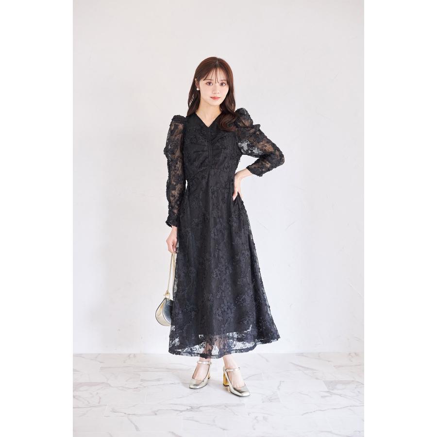 tocco closet 後ろリボン付きパワーショルダーフラワーチュールレース 