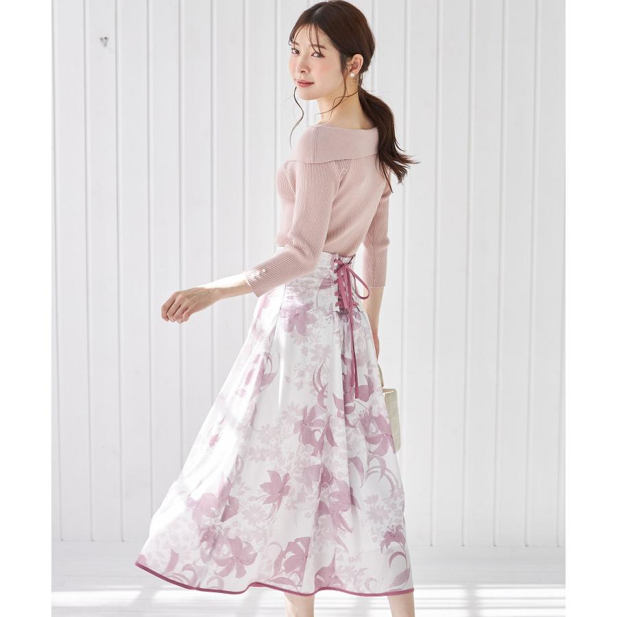 tocco closet バックレースアップフラワープリントフレアスカート 