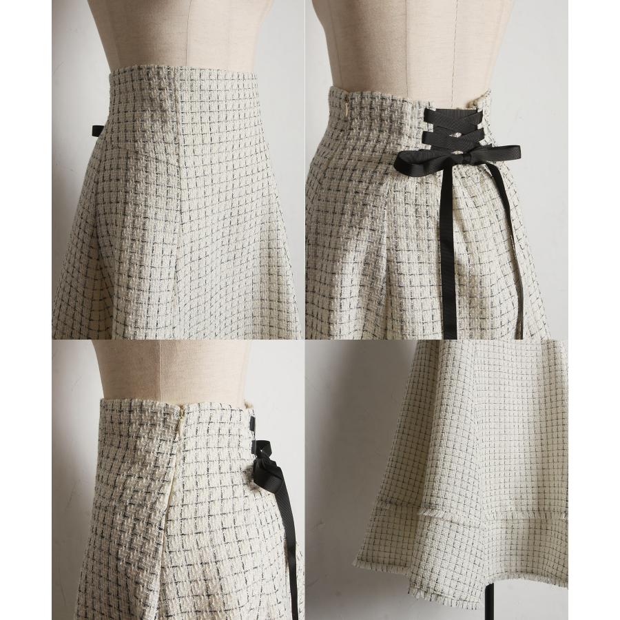 tocco closet バックレースアップサマーツイードフリンジカットフレア