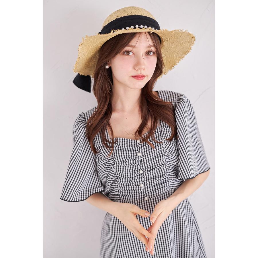 tocco closet パール付きフレアスリーブギンガムチェックアシメ tocco closet パール付きフレアスリーブギンガムチェックアシメ