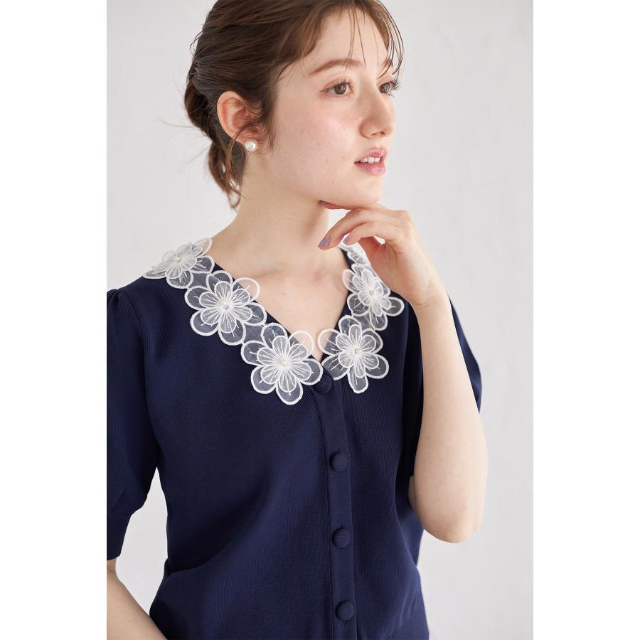 tocco closet フラワーモチーフ付きニットカーディガン【rijoua 