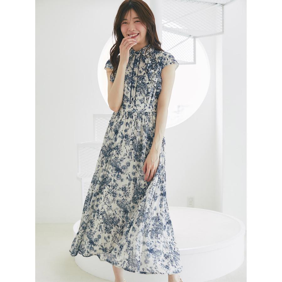 ぷに♡ tocco closet フリル付きフラワープリントシャツプリーツ