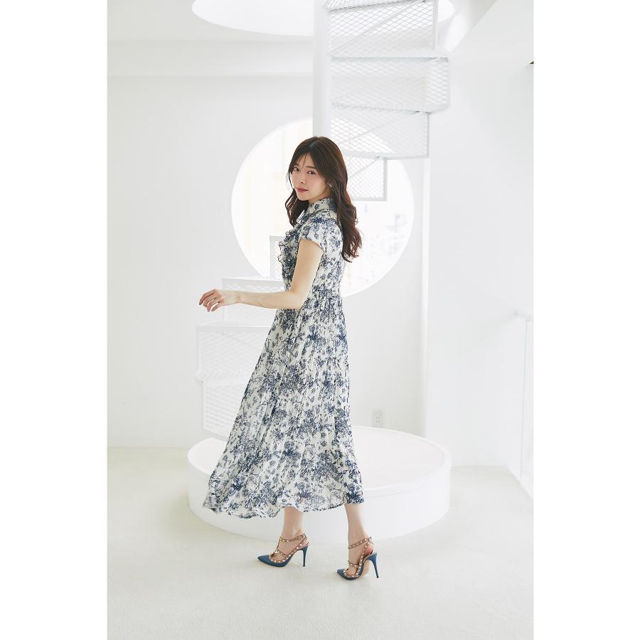 tocco closet フリル付きフラワープリントシャツプリーツ