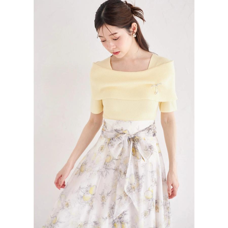 tocco closet 3WAYリボン付きレモンプリントシアーフレアスカート