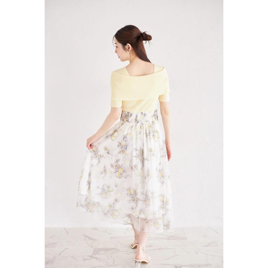 tocco closet 3WAYリボン付きレモンプリントシアーフレアスカート