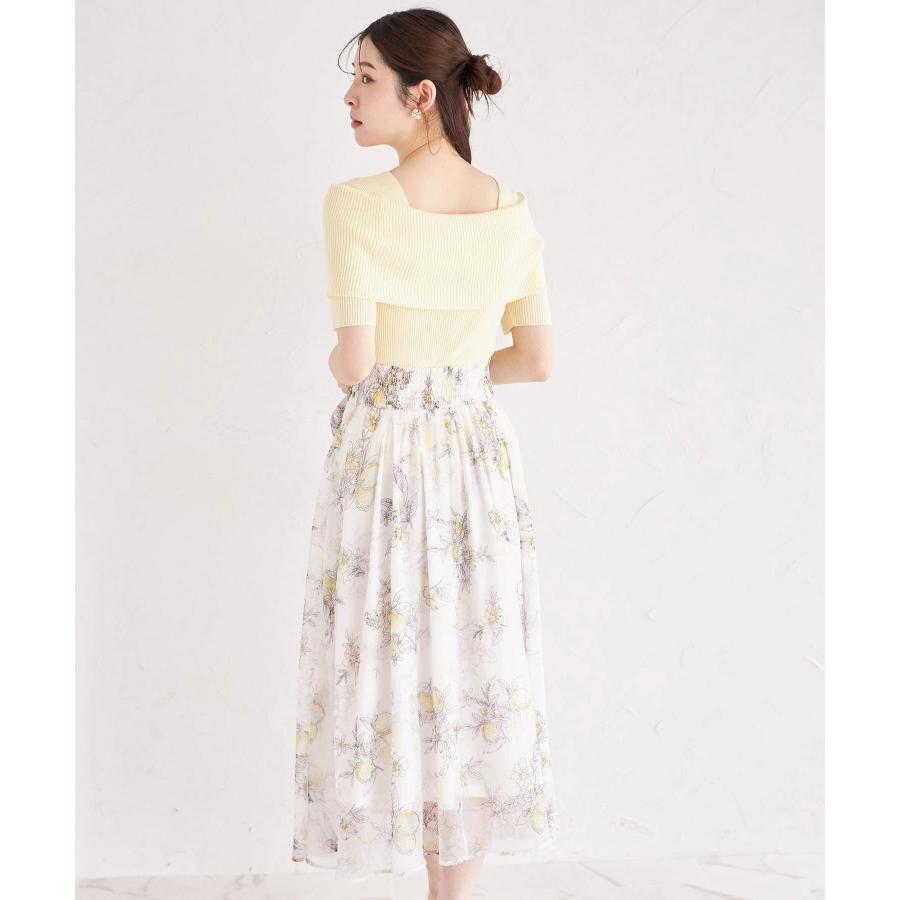 tocco closet 3WAYリボン付きレモンプリントシアーフレアスカート
