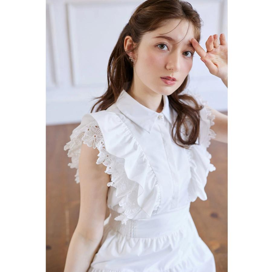 tocco closet フラワーレース×フリル付きティアードシャツ