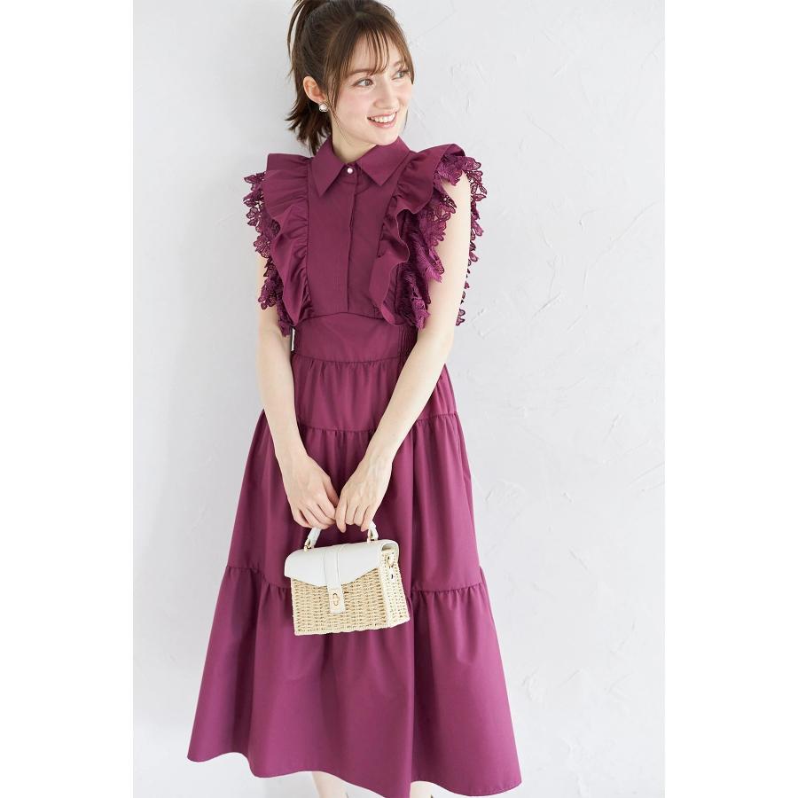 tocco closet フラワーレース×フリル付きティアードシャツ