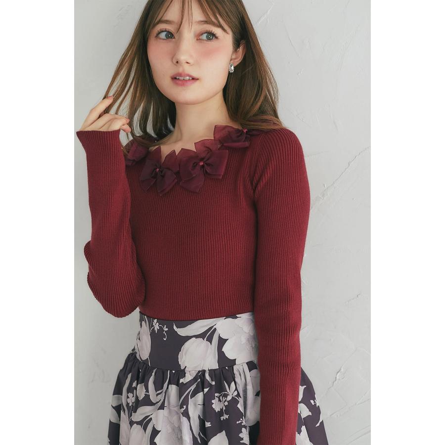 tocco closet（トッコ クローゼット） シアーリボン付きリブニットプル