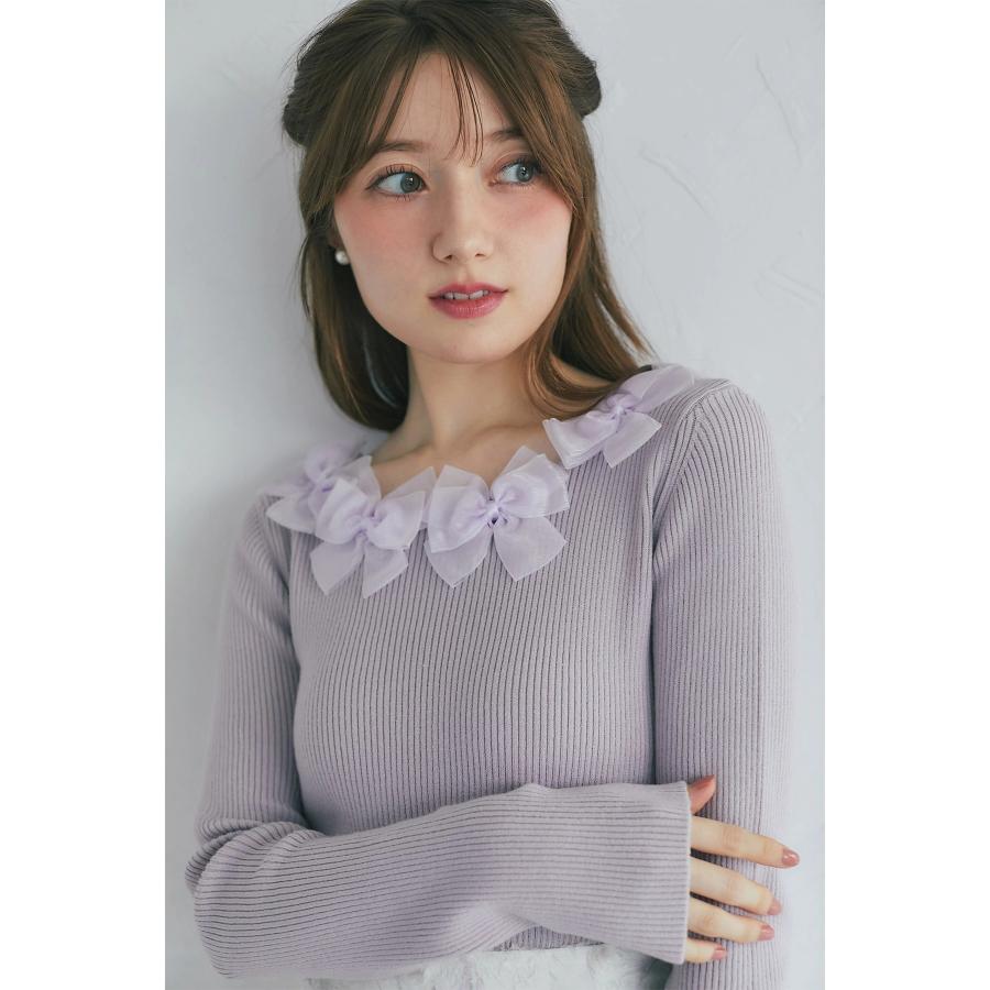 tocco closet（トッコ クローゼット） シアーリボン付きリブニットプル