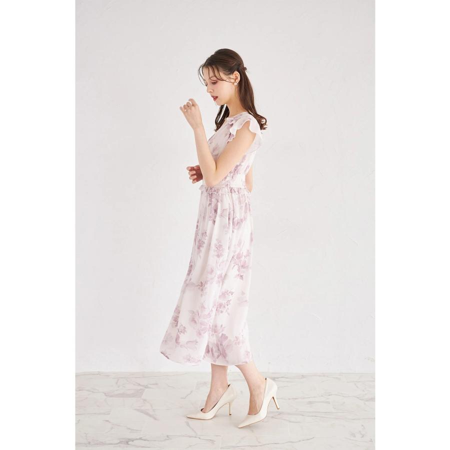 フリル付きウエストシャーリングフラワープリントカシュクールワンピース　ピンク tocco closet（トッコ クローゼット） フリル付きウエストシャーリング