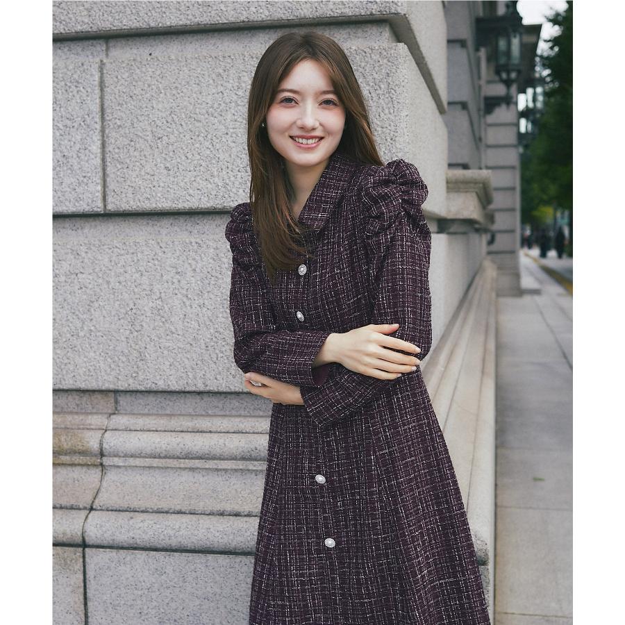 【新品未使用タグ付き】tocco closet ツイードシャツワンピース tocco closet（トッコ クローゼット） パール釦パワーショルダー